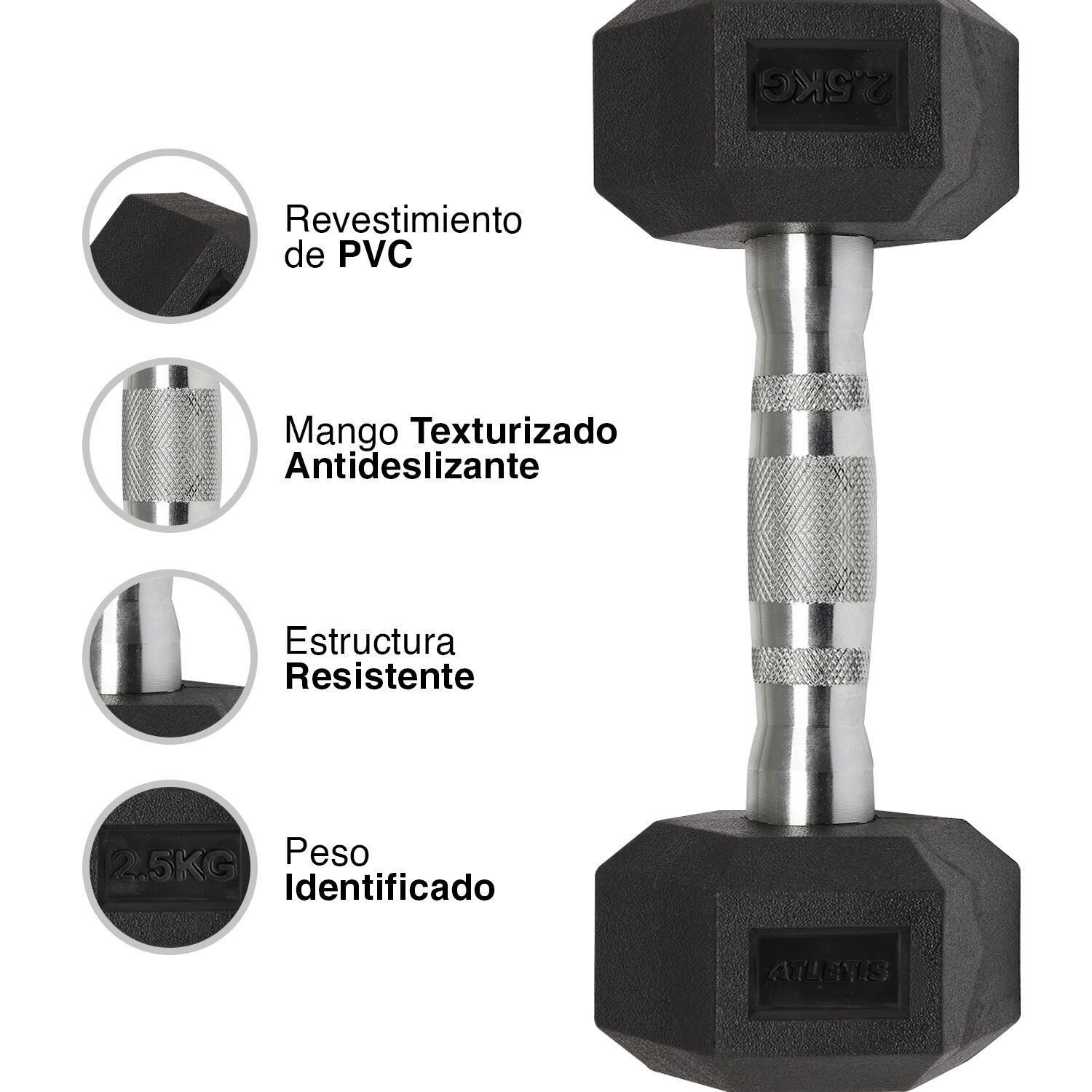 Mancuerna Hexagonal 2.5 Kg Negro image number 3.0