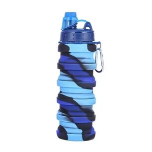 Botella Agua Para Ni&ntilde;os Silicona Plegable Arcoiris 500ml Azul