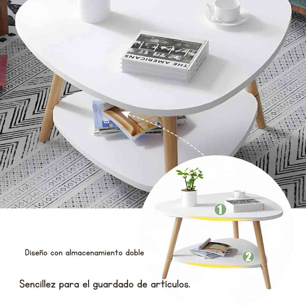 Mesa De Centro Vintage Triangular 60x60x42cm Madera Blanco image number 4.0