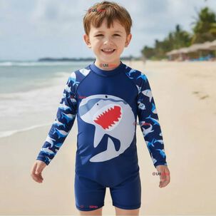 Traje De Ba&ntilde;o Enterito Con Cremallera Manga Larga Ni&ntilde;o 2 A 6 A&ntilde;os Blue Shark