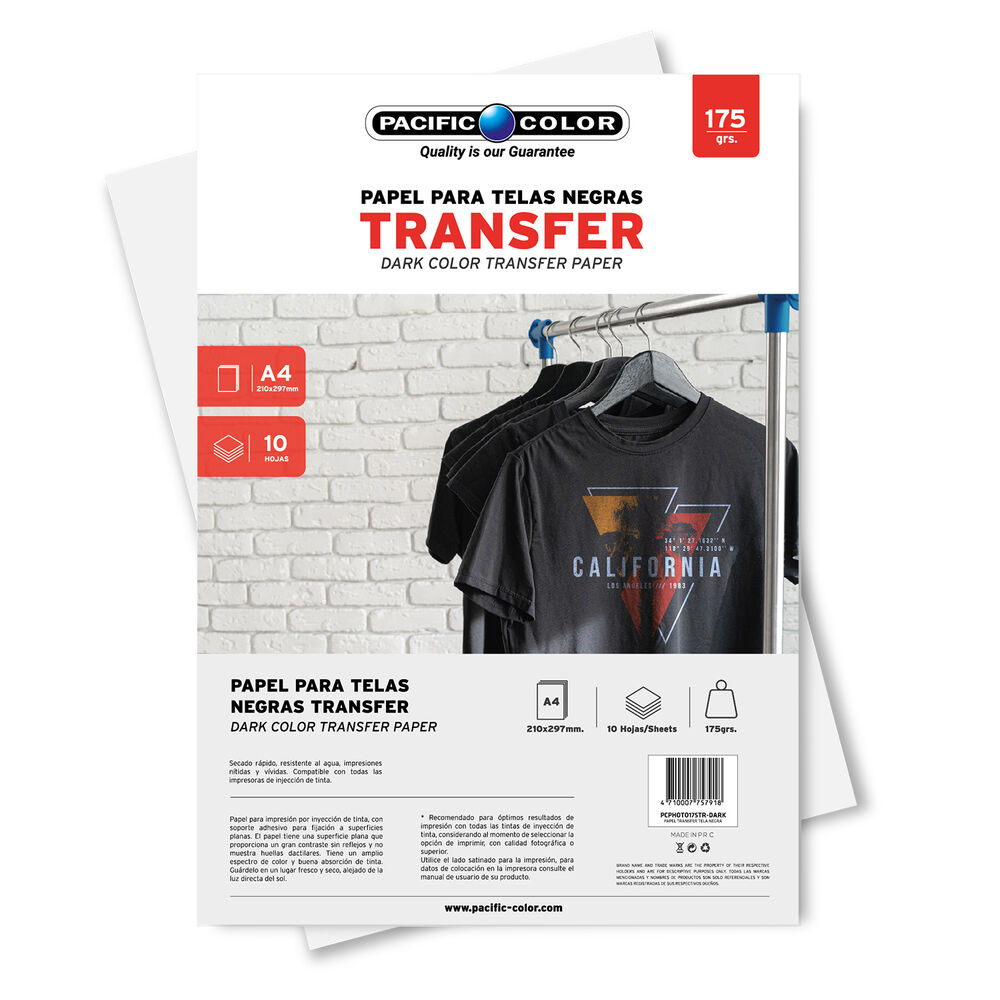 Papel Transfer Ropa Oscura 10 Hojas Tamaño A4 De 175grs - Ps image number 0.0