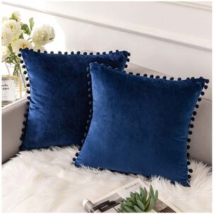 Pack De 02 Fundas De Coj&iacute;n De Terciopelo Con Pompon 45x45 Amarino