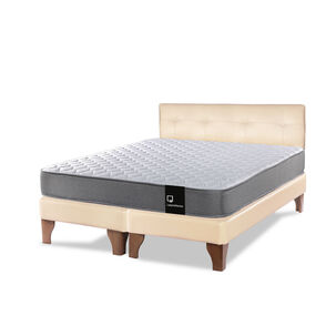 Cama Europea Zen Best Tela Pu Beige 2 Plazas + Respaldo