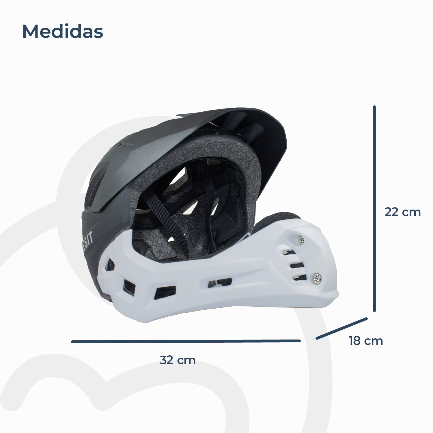 Casco Integral Bici Cross Rejilla Desmontable Blanco Negro image number 7.0