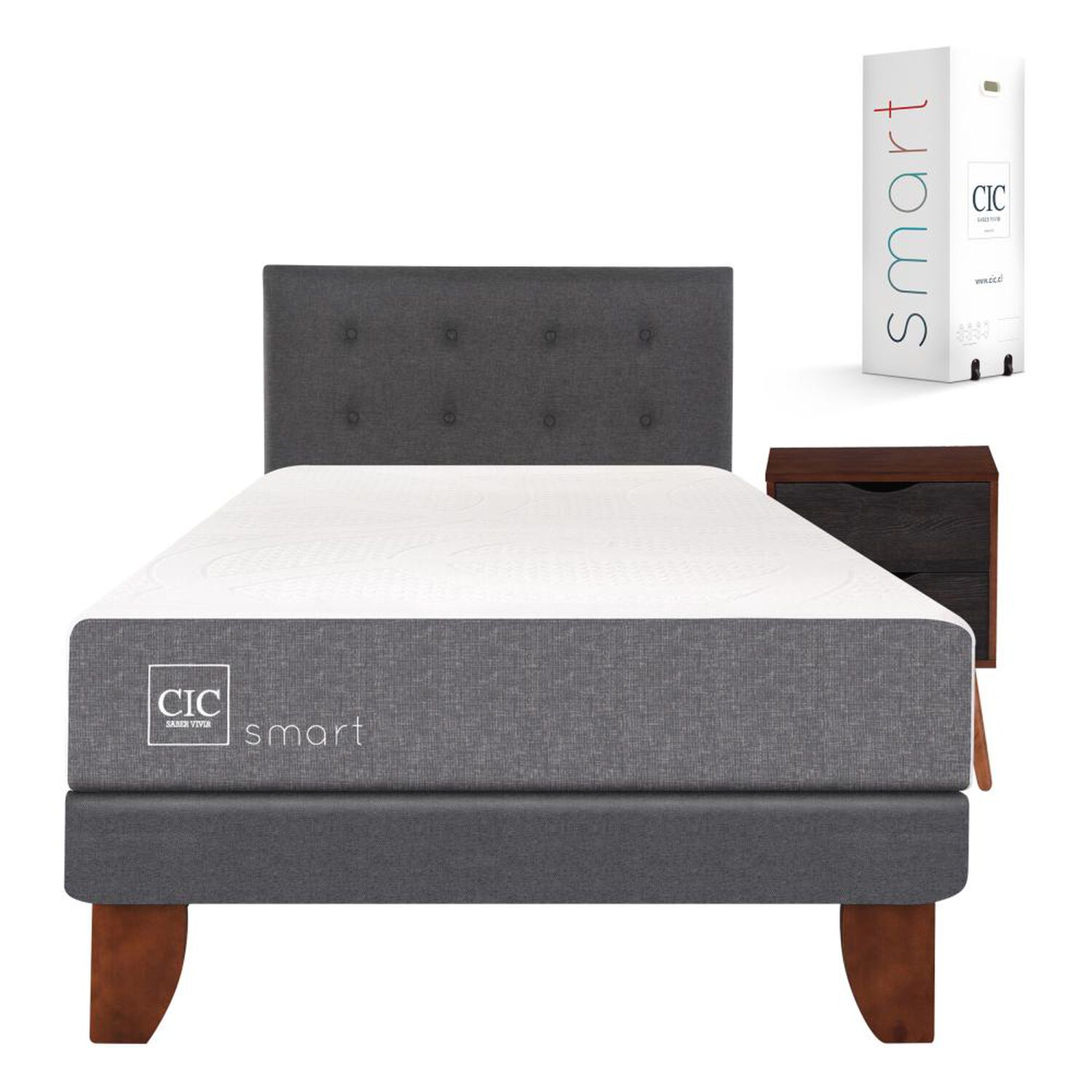 Cama Europea Cic Smart / 1.5 Plazas / Base Normal + Set De Maderas image number 0.0