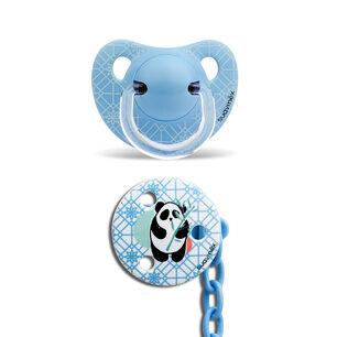 Chupete Anatomico Silicona 6-18m + Broche Redondo Panda Trama Blanco