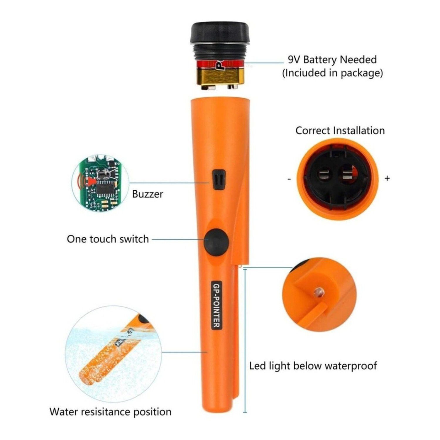 Detector Metales Port&aacute;til Mano Naranja Resistente Agua Ip66 image number 2.0