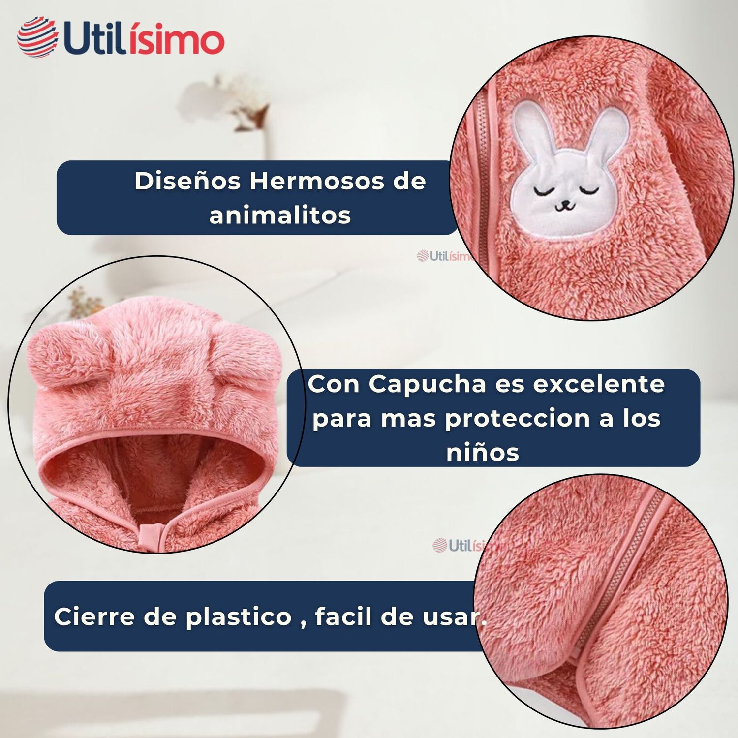 Chaqueta Polar Con Capucha Ni&ntilde;a Animalitos Rosada image number 3.0
