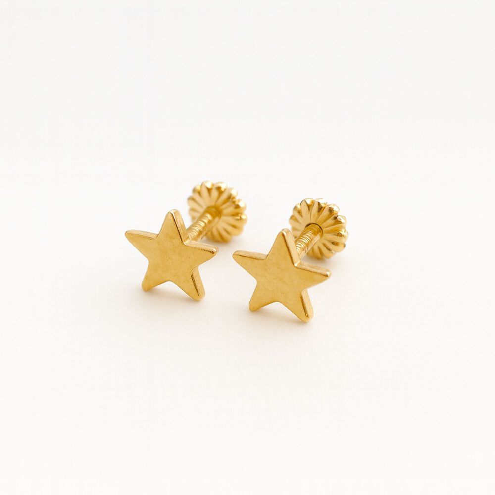 Aros Estrella 5mm Oro 18k Nacional Atornillado 0.80 Gr. Mujer Ni&ntilde;a Hipoalerg&eacute;nicos image number 0.0