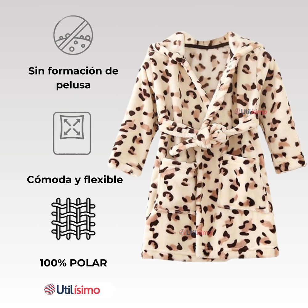 Bata De Ba&ntilde;o Capucha Bolsillos Ni&ntilde;o Ni&ntilde;a Polar Animal Print image number 3.0