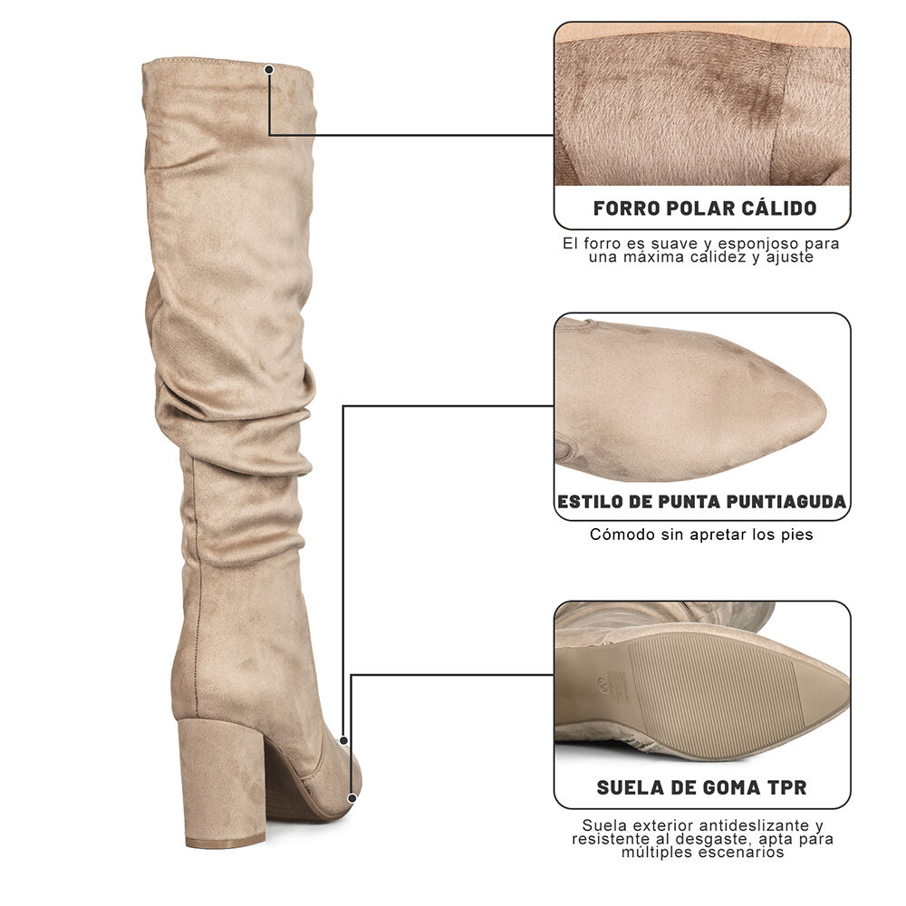 Botas Largas Mujer Casual Gamuza Tacon Grueso Weide Hx512 image number 7.0