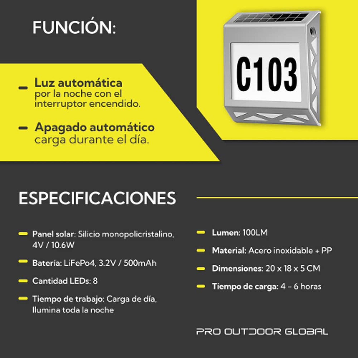 Aplique Solar Contra Agua Con Numeros De Casa image number 5.0