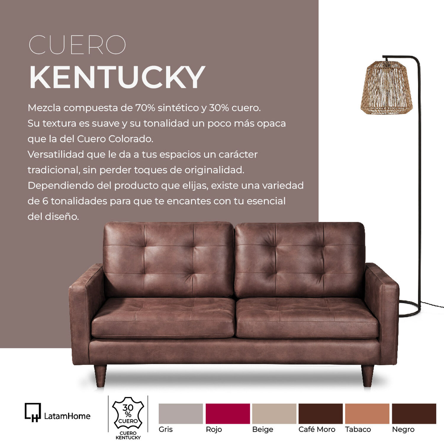 Sofa Napoles 1 Cuerpo Cuero Kentucky Gris image number 4.0