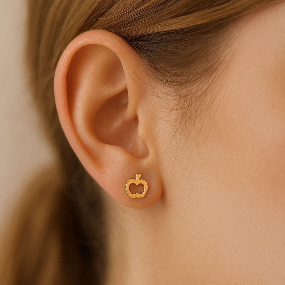 Aros Manzana Calada 5mm Oro 18k Atornillados 0.75gr Mujer Ni&ntilde;a Hipoalerg&eacute;nicos image number 1.0