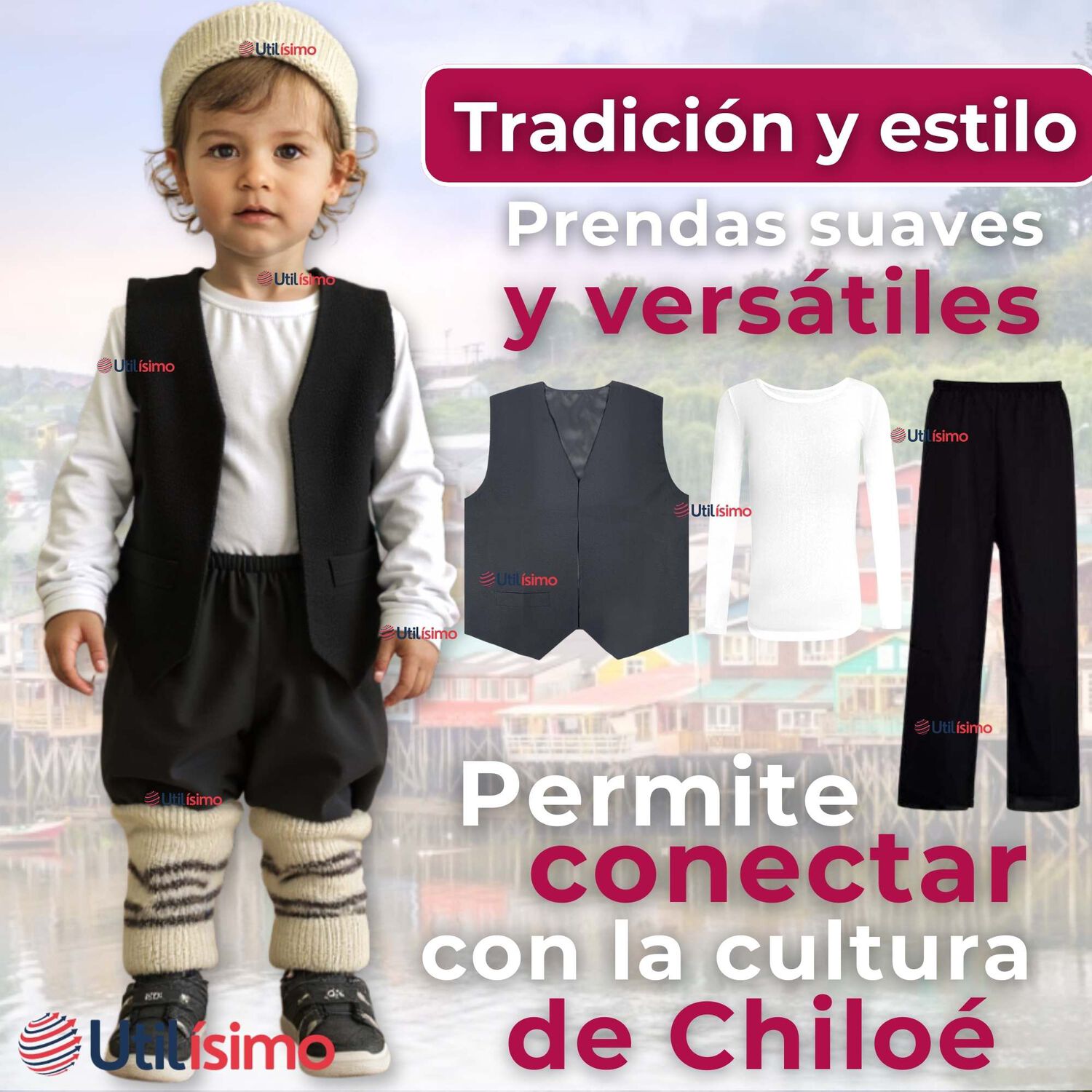 Traje Chilote Ni&ntilde;o + Polera Fiestas Patrias Chile 2 A 4 A&ntilde;o image number 6.0