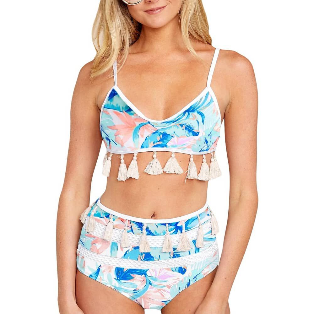 Bikini Sexy Cintura Alta &Eacute;tnico Pom Pom Gloriahoon image number 0.0