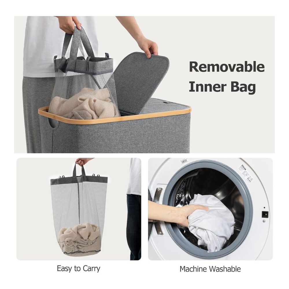 Cesto Para Ropa 2 Compartimentos Gris image number 3.0