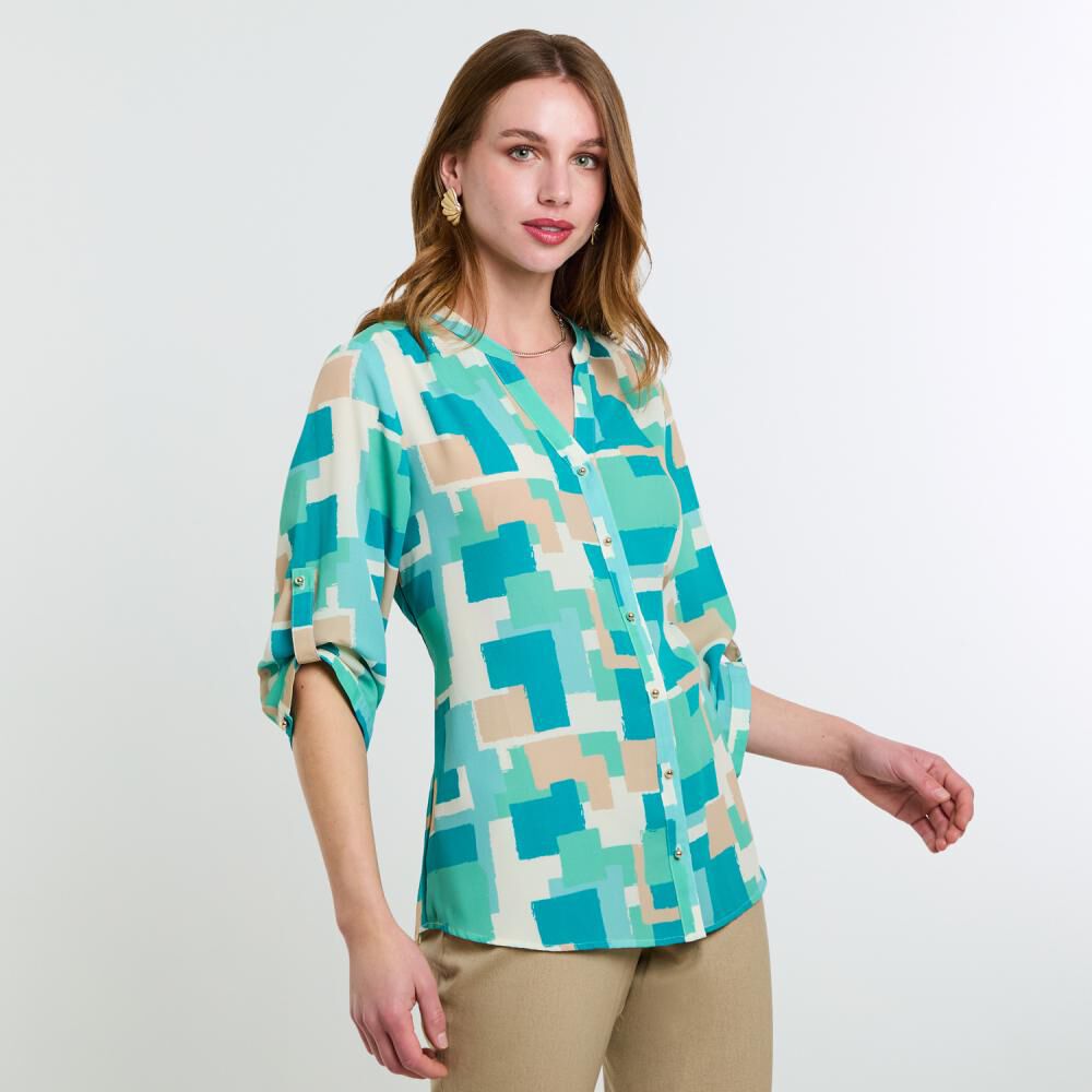 Blusa Full Print Manga 3/4 Roll Up Cuello Mao Mujer Lesage image number 2.0