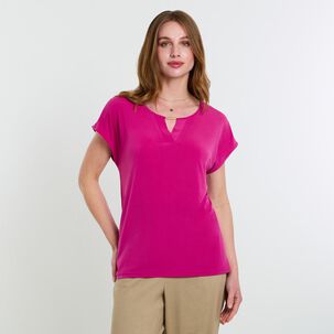 Polera Lisa Manga Corta Cuello V Mujer Lesage