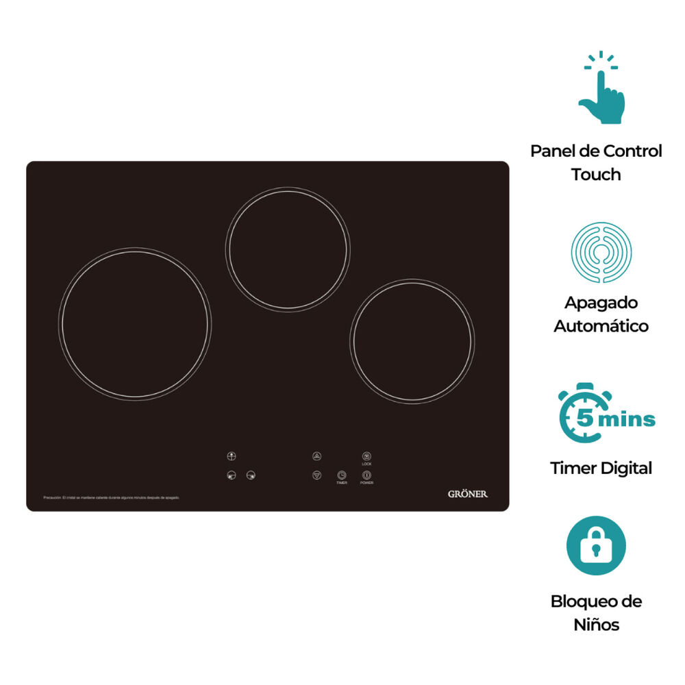 Encimera Vitrocer&aacute;mica Groner Touch Black 3q image number 0.0