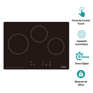 Encimera Vitrocer&aacute;mica Groner Touch Black 3q