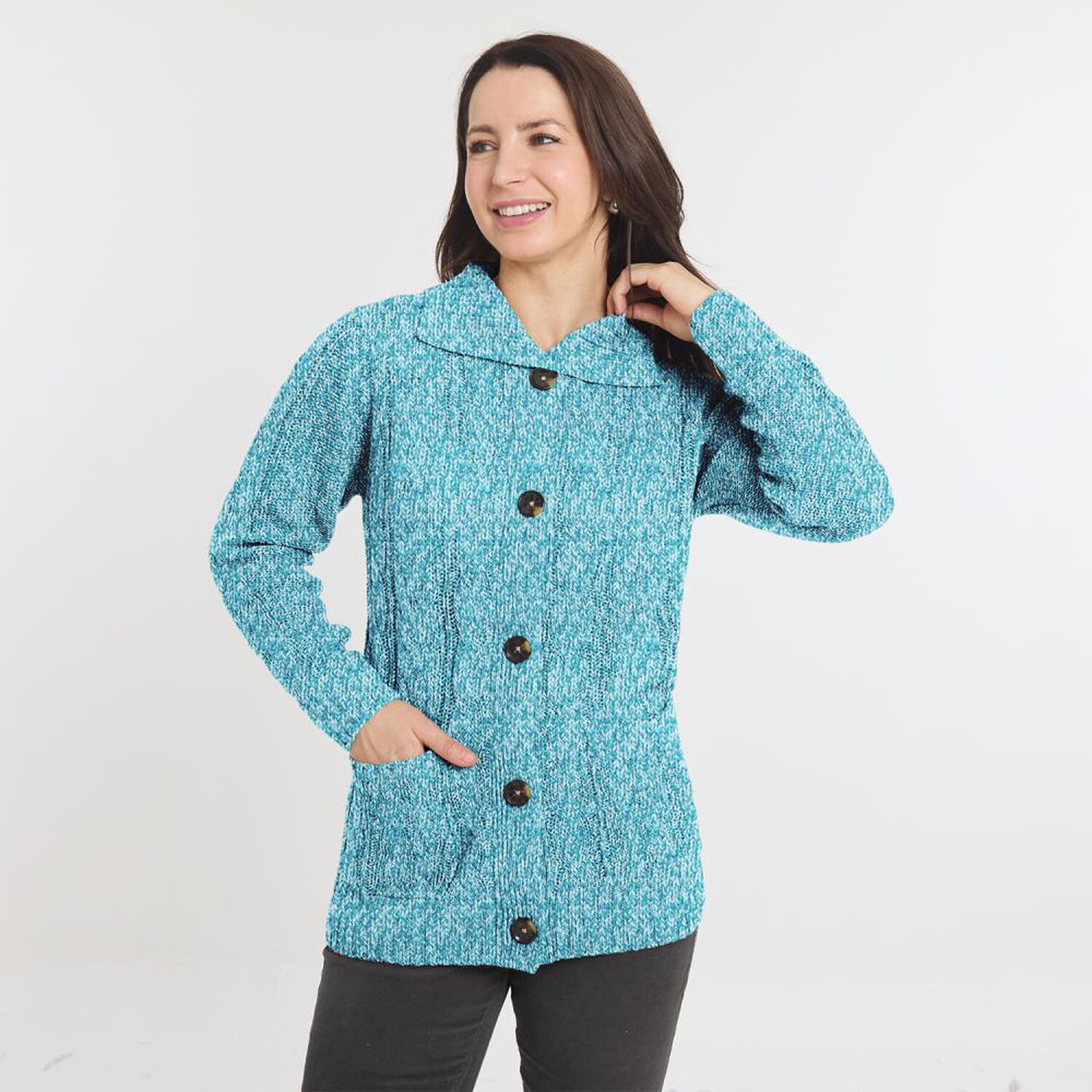 Sweater Abotonado Melange Cuello Camisero Mujer Geeps image number 0.0