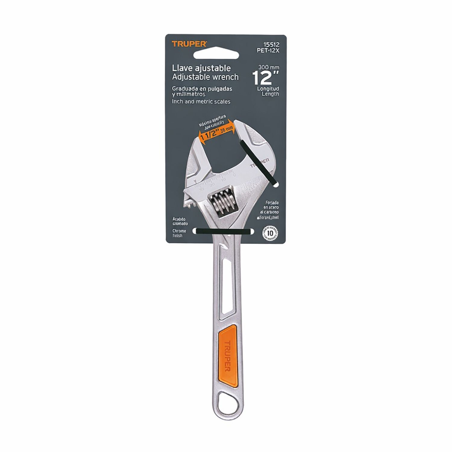 Llave Francesa Regulable C/mango Vinilo 12 Truper Pet-12x image number 4.0