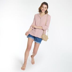 Blusa Oversize Textura Manga Larga Cuello Camisero Mujer Ocean Pacific