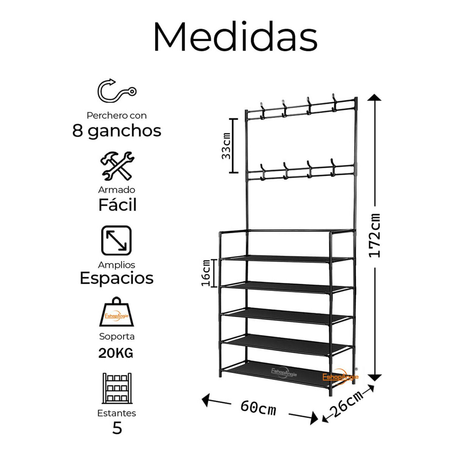Organizador 2 En 1 Perchero Zapatero 5 Niveles Negro image number 5.0