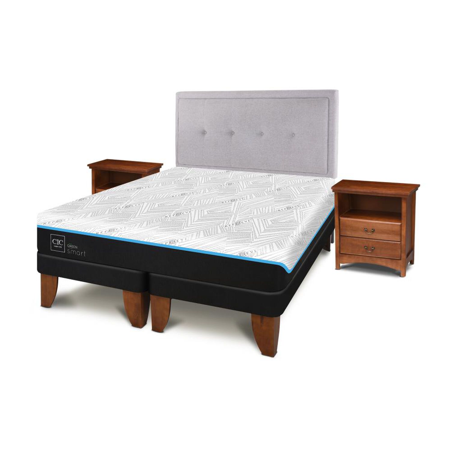 Cama Europea Cic Green Infinity / 2 Plazas / Base Dividida + Set De Maderas image number 1.0
