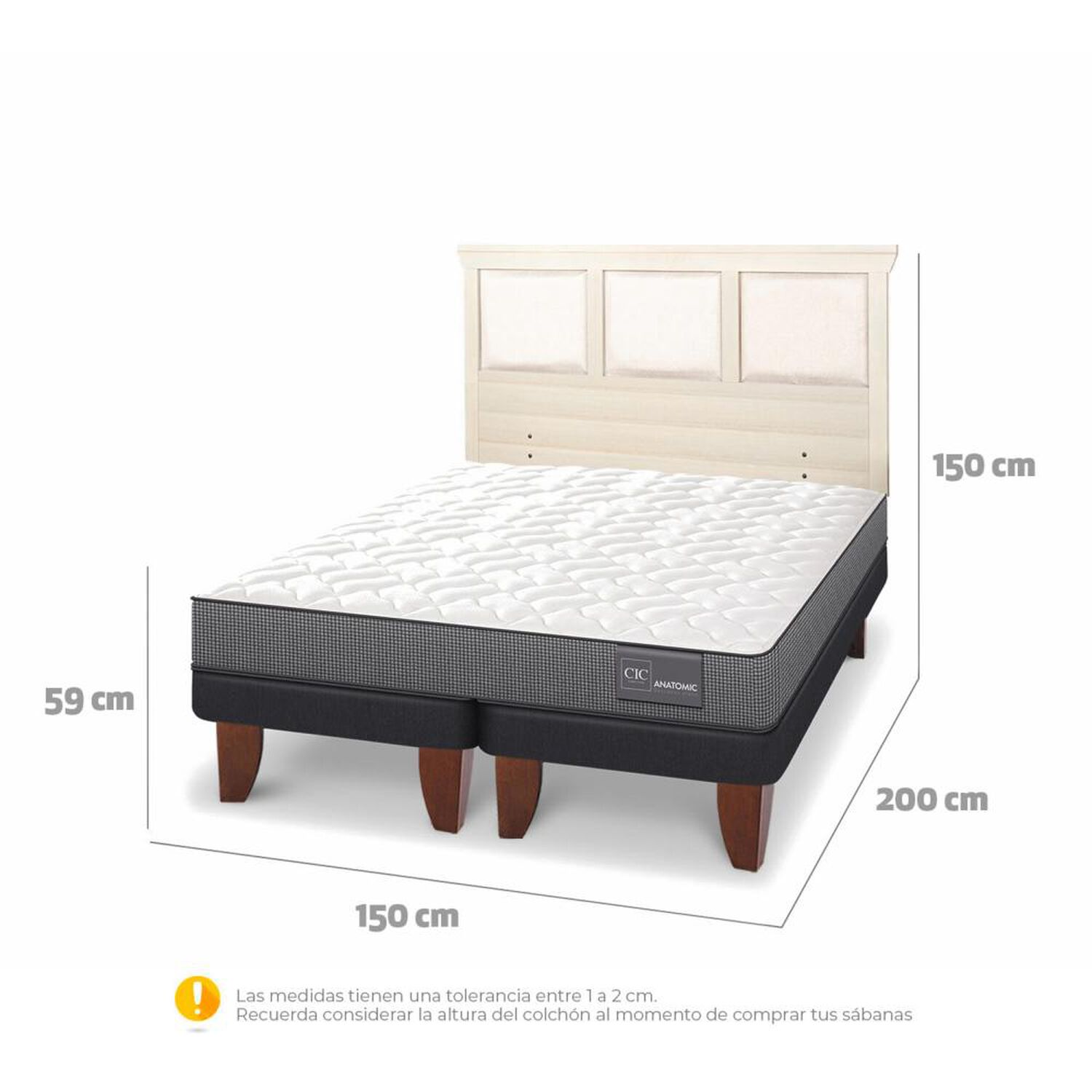 Cama Europea Cic Anatomic / 2 Plazas / Base Dividida + Respaldo image number 4.0