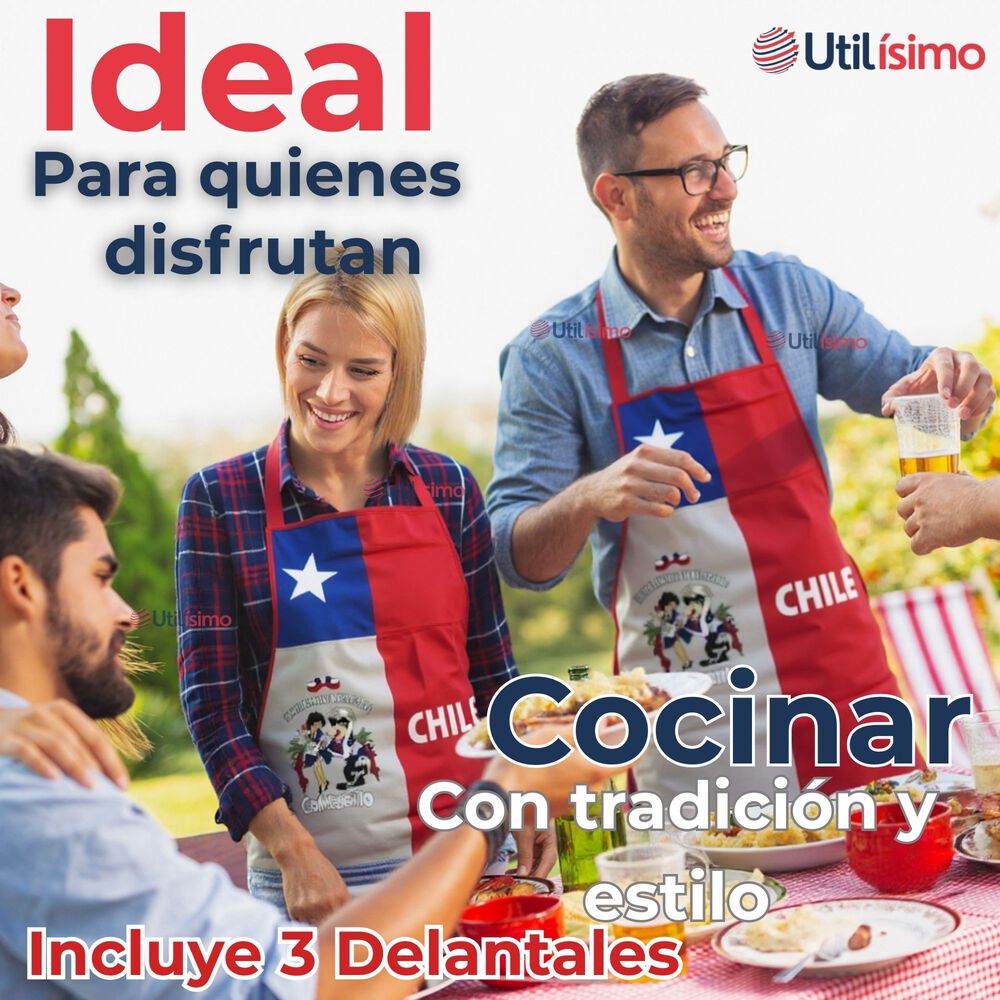 Pack 3 Delantal Cocina Fiestas Patrias Bandera Chilena 60x90 Condorito image number 3.0