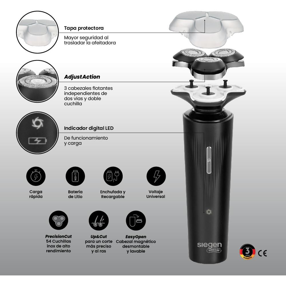 Máquina De Afeitar Siegen SG-7205 Uso Húmedo/Seco 4D y Carga Rápida image number 6.0