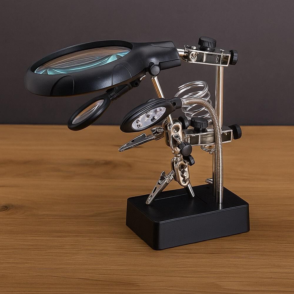 Lupa Brazo Escritorio Soporte Pinza Luz Led Tercera Mano image number 4.0