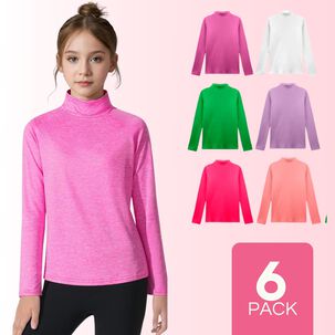 Pack 6 Camisetas Poleras Polar Cuello Beatle Niña Primera Capa