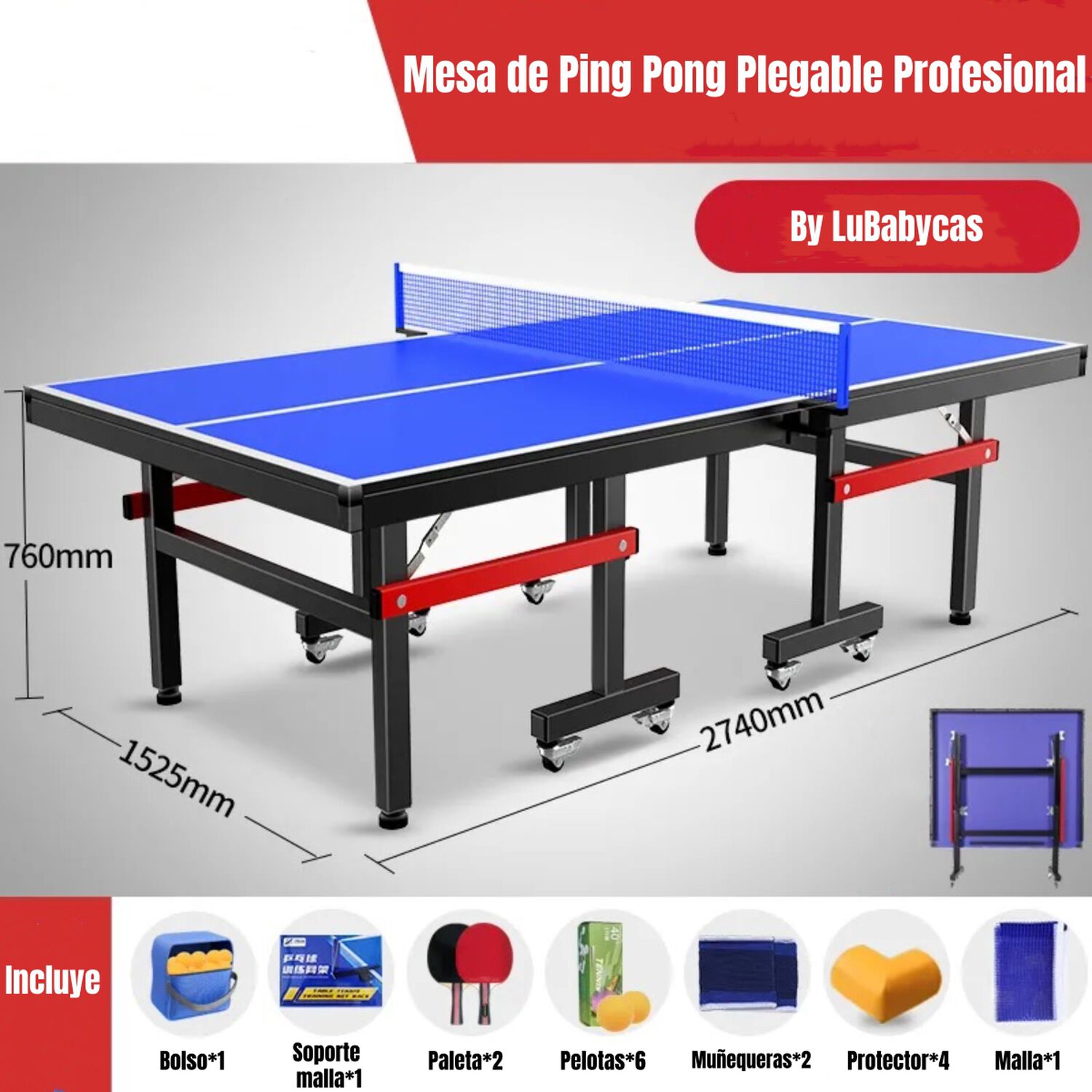 Mesa De Ping Pong Profesional Plegable Accesorios Lubabycas image number 1.0