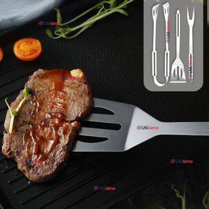 Kit Parrillero 3 Piezas Pinza Espátula Tenedor Para Asados Acero Inoxidable