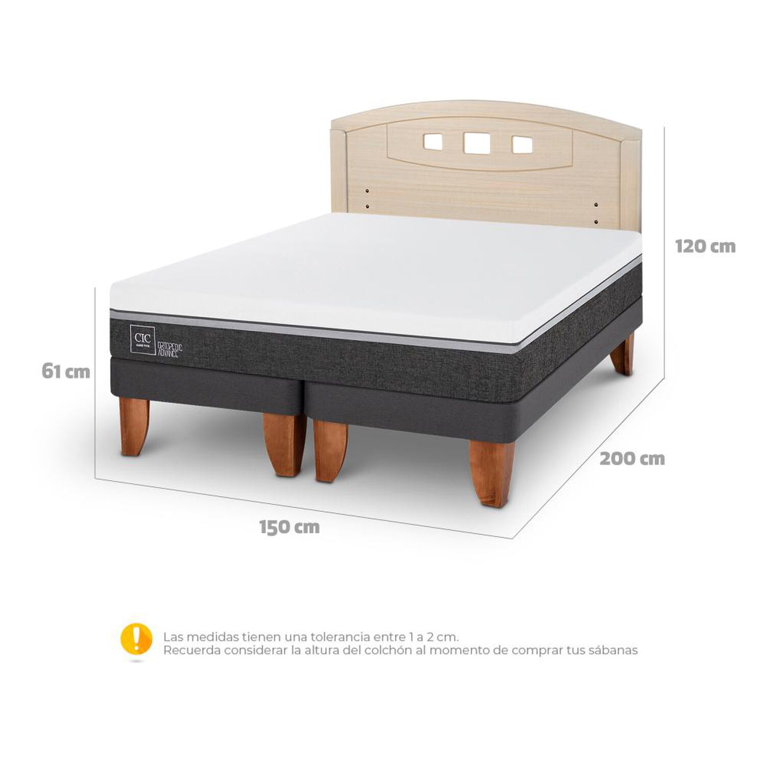 Cama Europea Cic Ortopedic Advance / 2 Plazas / Base Dividida + Respaldo image number 5.0