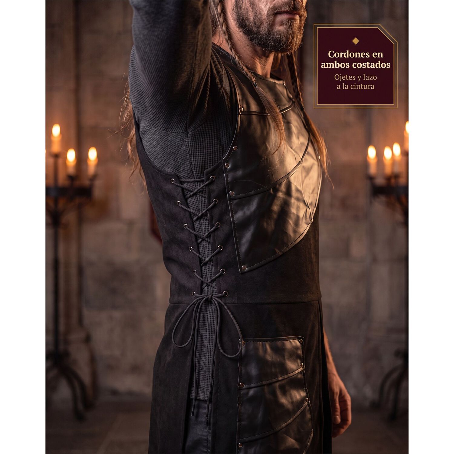 Traje Vestido T&uacute;nica Disfraz Medieval Celta Vikingo image number 66.0