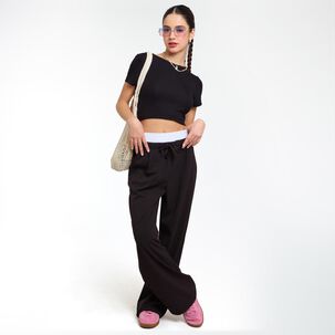 Pantalón Doble Pretina Y Amarras Tiro Medio Relax Mujer Freedom