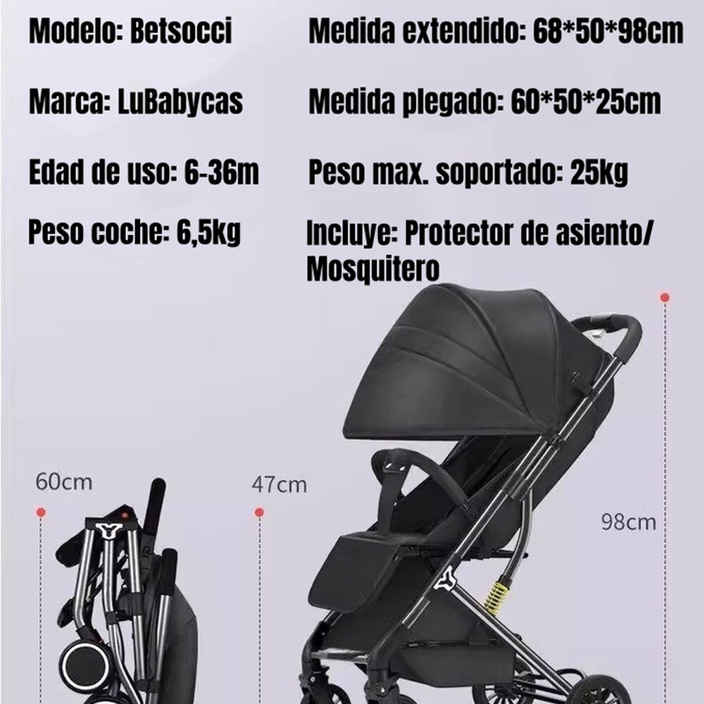 Coche De Paseo Compacto Con Accesorios Lubabycas Black image number 4.0