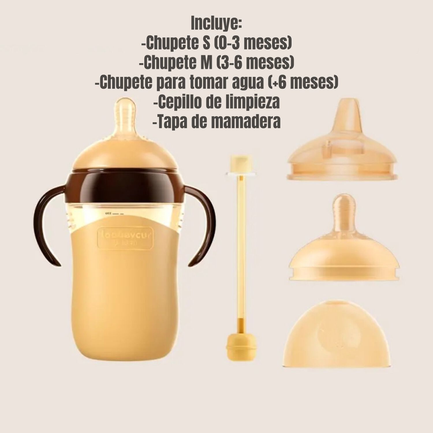 Mamadera 240ml Con Chupetes Y Cepillo De Limpieza Lubabycas image number 1.0