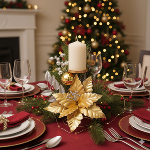 Adorno De Navidad Casaideal Candelabro Dorado