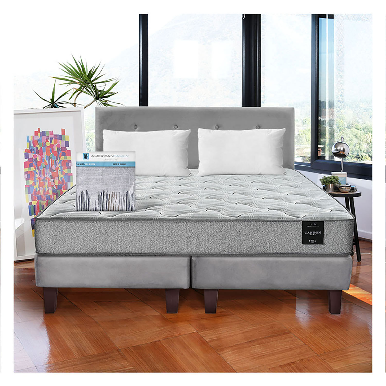 Combo Cama Cannon 2 Plazas Textil + Respaldo Tela Gris image number 0.0