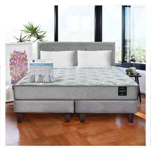 Combo Cama Cannon 2 Plazas Textil + Respaldo Tela Gris
