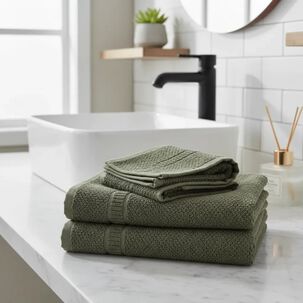 Set De 3 Toallas De Algod&oacute;n Verde Musg Manos, Ba&ntilde;o Y Cuerpo