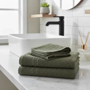 Set De 3 Toallas De Algod&oacute;n Verde Musg Manos, Ba&ntilde;o Y Cuerpo