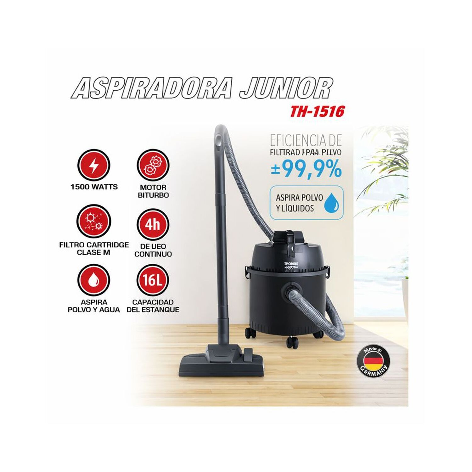 Aspiradora Junior 1516 Compacta Potente Uso Hogar image number 6.0