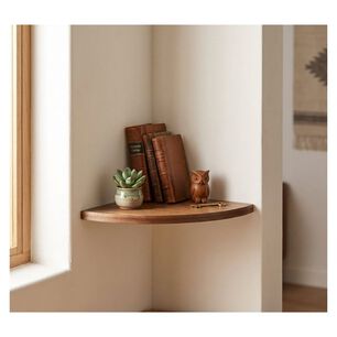 Repisa Flotante De Esquina Curva Madera Nogal Minimalista 30cm