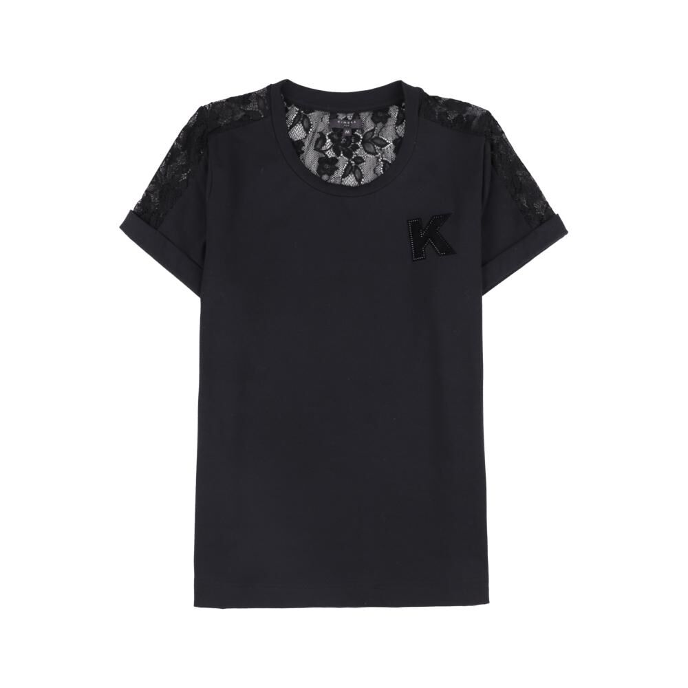 Polera Lisa Aplicación Lace Manga Corta Cuello Redondo Mujer Kimera image number 0.0